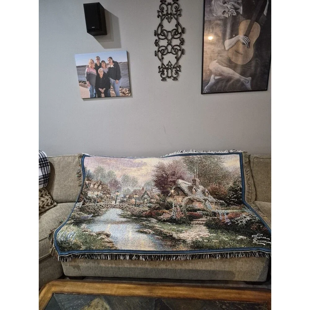 Vintage THOMAS KINKADE PAINTER OF LIGHT AFGHAN TAPESTRY THROW 66